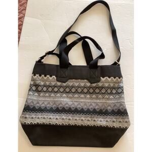 Toms Messenger Tote‎ Bag Purse Aztec Black Gray Tapestry Canvas Travel Carry-On